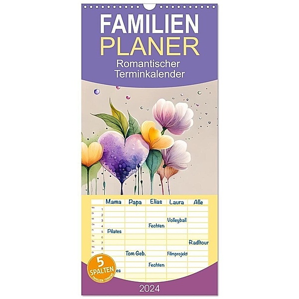 Familienplaner 2024 - Romantischer Terminkalender mit 5 Spalten (Wandkalender, 21 x 45 cm) CALVENDO, Ursula Di Chito