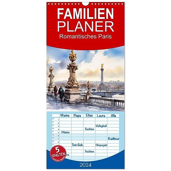 Familienplaner 2024 - Romantisches Paris mit 5 Spalten (Wandkalender, 21 x 45 cm) CALVENDO, Sabine Löwer