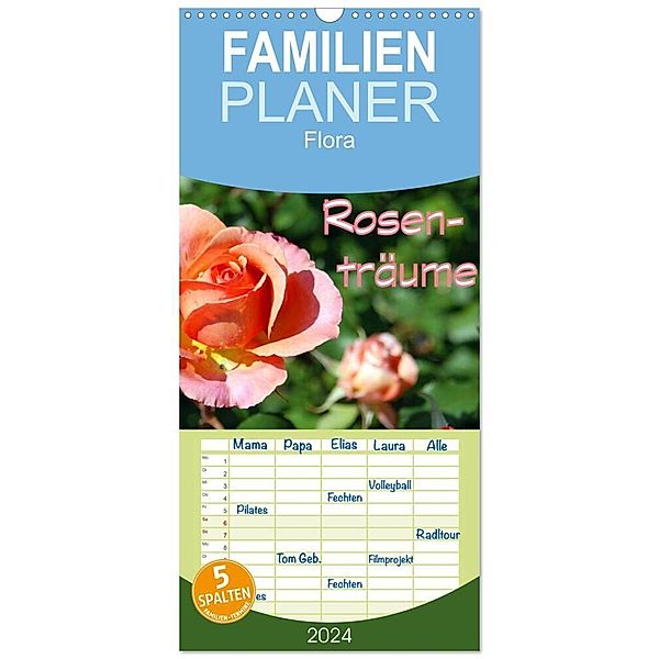 Familienplaner 2024 - ROSENTRÄUME mit 5 Spalten (Wandkalender, 21 x 45 cm) CALVENDO, Gugigei