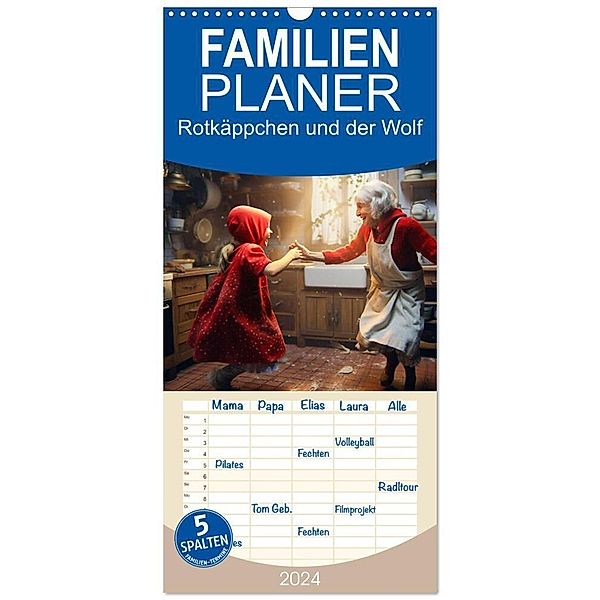 Familienplaner 2024 - Rotkäppchen und der Wolf mit 5 Spalten (Wandkalender, 21 x 45 cm) CALVENDO, Dirk Meutzner