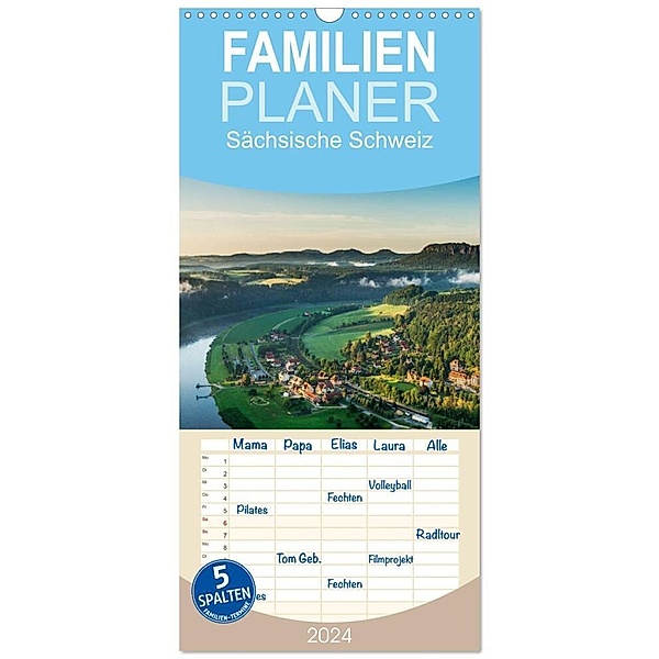 Familienplaner 2024 - Sächsische Schweiz / Geburtstagsplaner mit 5 Spalten (Wandkalender, 21 x 45 cm) CALVENDO, Gunter Kirsch