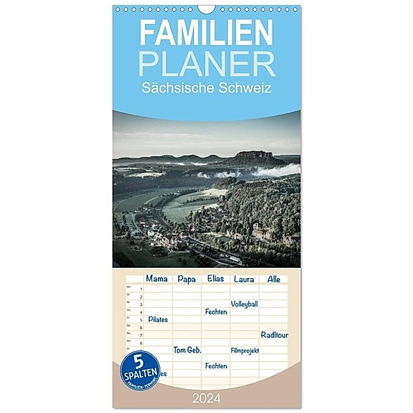 Familienplaner 2024 - Sächsische Schweiz mit 5 Spalten (Wandkalender, 21 x 45 cm) CALVENDO, Gunter Kirsch