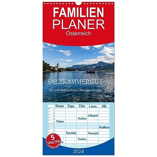 Familienplaner 2024 - Salzkammergut - Die schönsten Seen Oberösterreichs mit 5 Spalten (Wandkalender, 21 x 45 cm) CALVENDO, Hans Pfleger