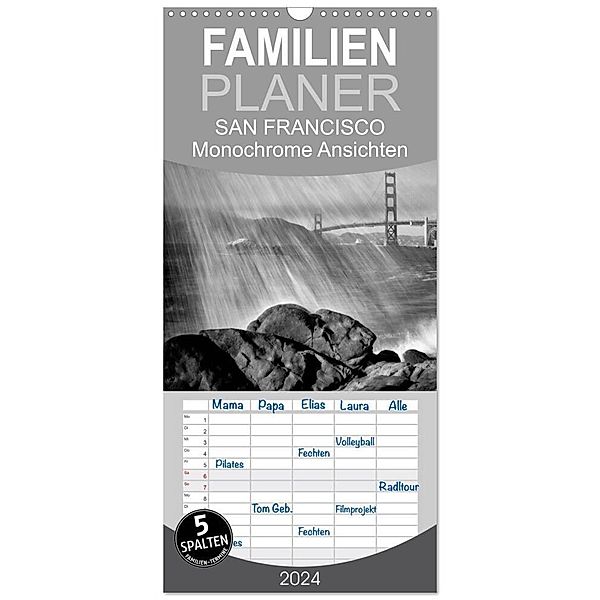 Familienplaner 2024 - SAN FRANCISCO Monochrome Ansichten mit 5 Spalten (Wandkalender, 21 x 45 cm) CALVENDO, Melanie Viola