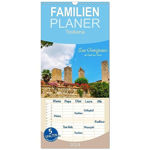 Familienplaner 2024 - San Gimignano, die Stadt der Türme mit 5 Spalten (Wandkalender, 21 x 45 cm) CALVENDO, Christian Müller