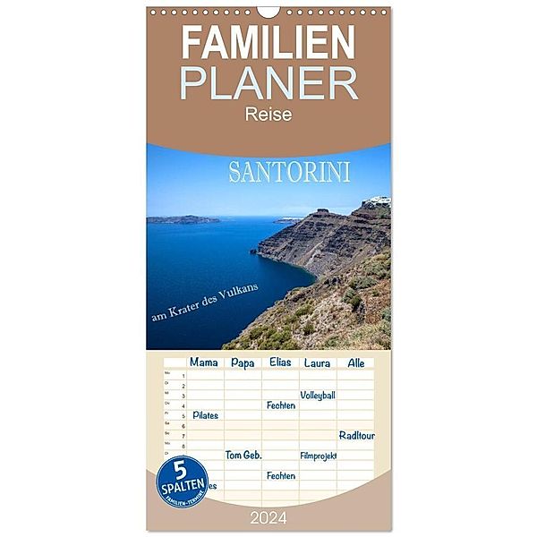 Familienplaner 2024 - Santorini - Am Krater des Vulkans mit 5 Spalten (Wandkalender, 21 x 45 cm) CALVENDO, Hans Pfleger