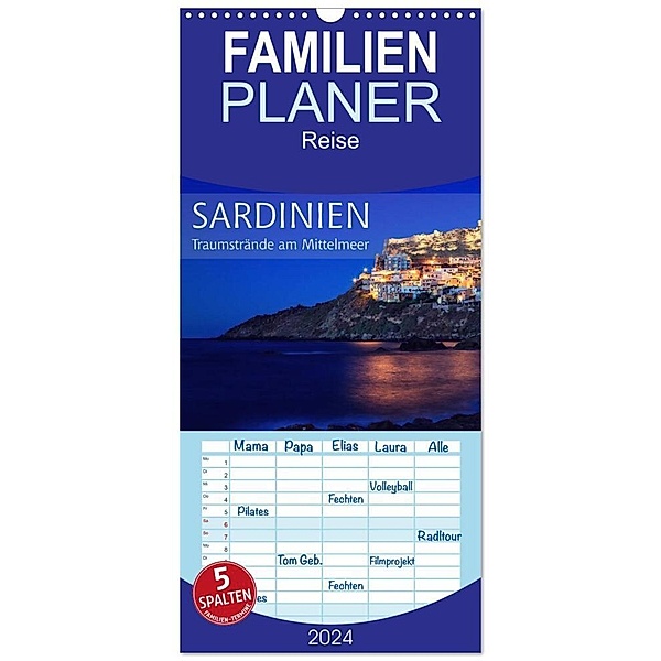 Familienplaner 2024 - Sardinien - Traumstrände am Mittelmeer mit 5 Spalten (Wandkalender, 21 x 45 cm) CALVENDO, Patrick Rosyk