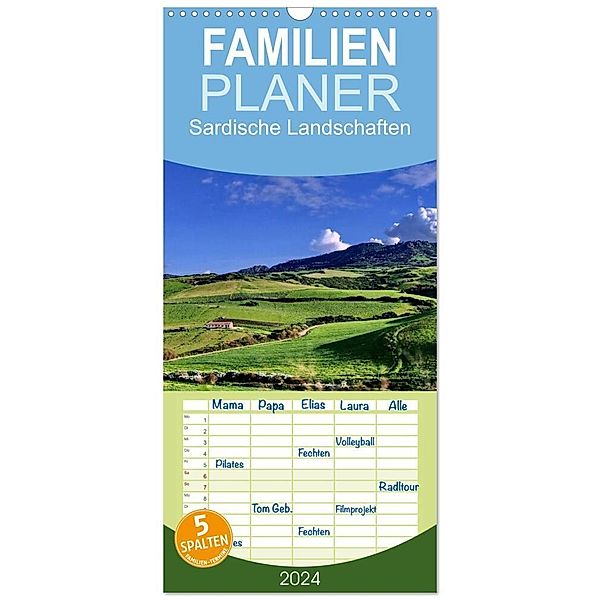 Familienplaner 2024 - Sardische Landschaften mit 5 Spalten (Wandkalender, 21 x 45 cm) CALVENDO, Ulrike Steinbrenner