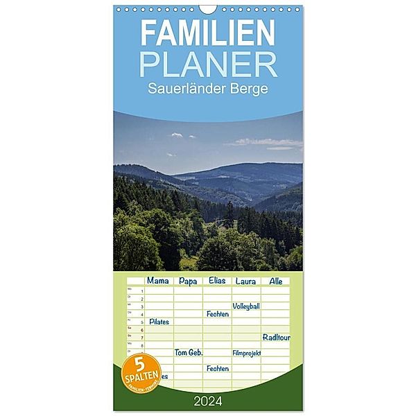 Familienplaner 2024 - Sauerländer Berge mit 5 Spalten (Wandkalender, 21 x 45 cm) CALVENDO, Simone Rein