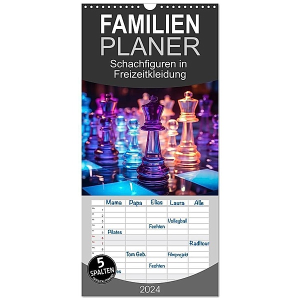 Familienplaner 2024 - Schachfiguren in Freizeitkleidung mit 5 Spalten (Wandkalender, 21 x 45 cm) CALVENDO, Kerstin Waurick