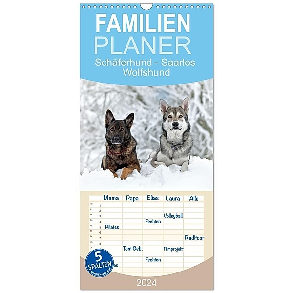 Familienplaner 2024 - Schäferhund - Saarlos Wolfshund mit 5 Spalten (Wandkalender, 21 x 45 cm) CALVENDO, Petra Schiller