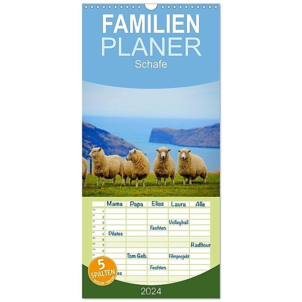 Familienplaner 2024 - Schafe mit 5 Spalten (Wandkalender, 21 x 45 cm) CALVENDO, Elisabeth Stanzer