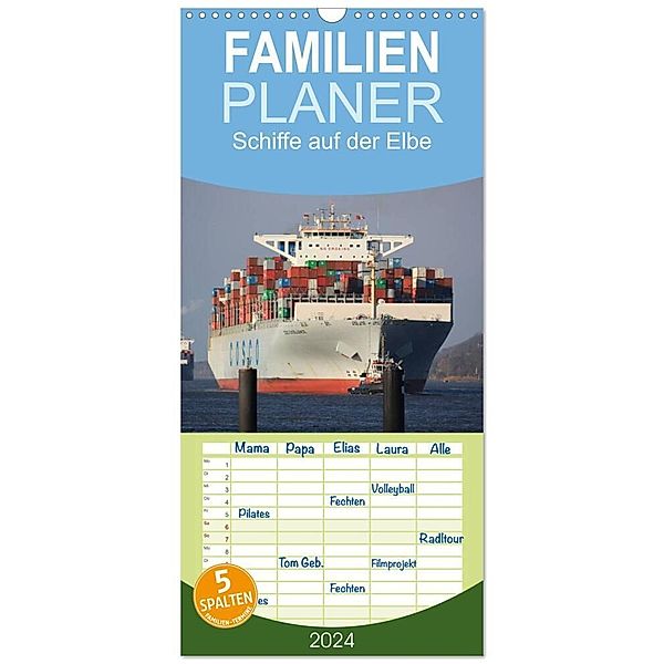 Familienplaner 2024 - Schiffe auf der Elbe mit 5 Spalten (Wandkalender, 21 x 45 cm) CALVENDO, Andre Simonsen/Hamborg-Foto