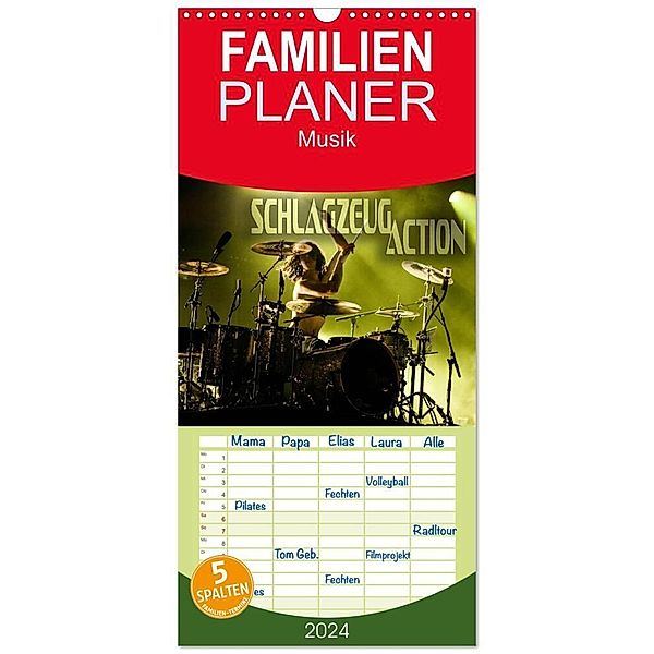 Familienplaner 2024 - Schlagzeug Action mit 5 Spalten (Wandkalender, 21 x 45 cm) CALVENDO, Renate Bleicher
