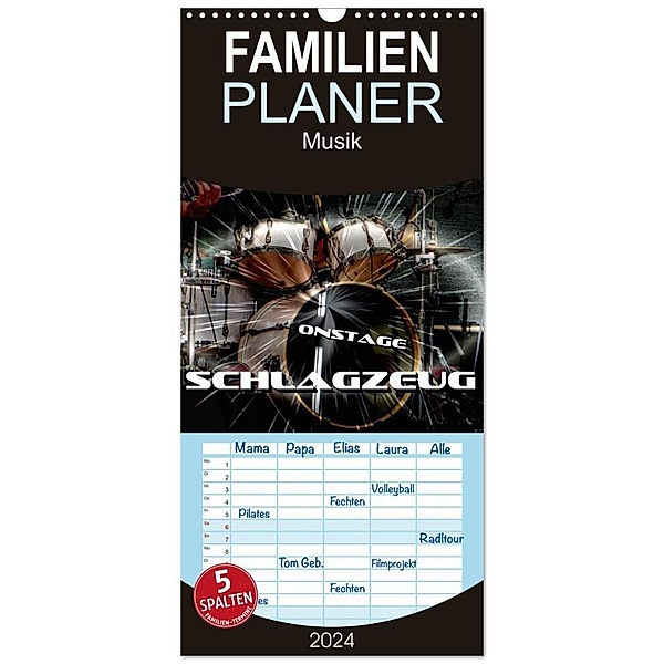 Familienplaner 2024 - Schlagzeug onstage mit 5 Spalten (Wandkalender, 21 x 45 cm) CALVENDO, Renate Bleicher