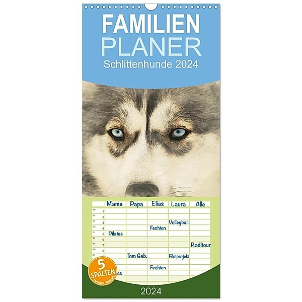 Familienplaner 2024 - Schlittenhunde 2024 mit 5 Spalten (Wandkalender, 21 x 45 cm) CALVENDO, Andrea Redecker