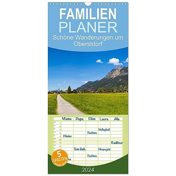 Familienplaner 2024 - Schöne Wanderungen um Oberstdorf mit 5 Spalten (Wandkalender, 21 x 45 cm) CALVENDO, Walter G. Allgöwer