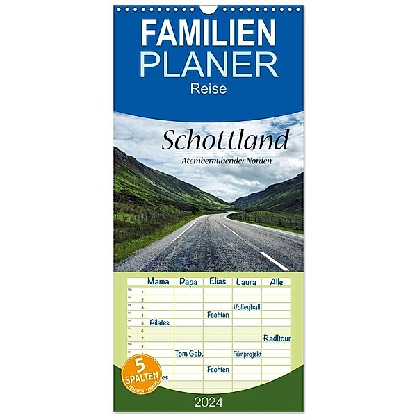 Familienplaner 2024 - Schottland, Atemberaubender Norden mit 5 Spalten (Wandkalender, 21 x 45 cm) CALVENDO, Sina Sohn