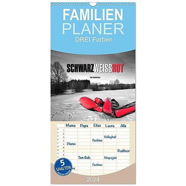 Familienplaner 2024 - Schwarz - Weiß - Rot mit 5 Spalten (Wandkalender, 21 x 45 cm) CALVENDO, Reinhold Ratzer