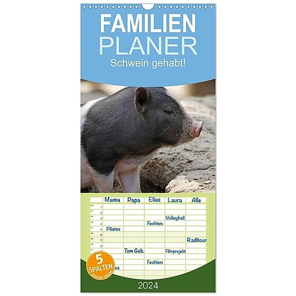 Familienplaner 2024 - Schwein gehabt! mit 5 Spalten (Wandkalender, 21 x 45 cm) CALVENDO, Antje Lindert-Rottke
