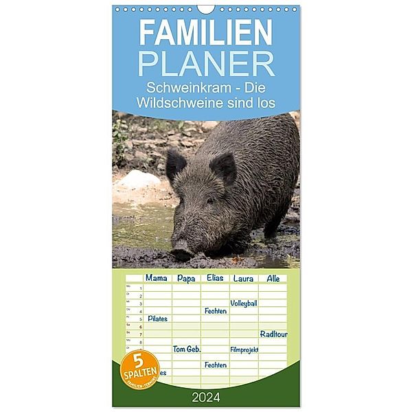 Familienplaner 2024 - Schweinkram - Die Wildschweine sind los mit 5 Spalten (Wandkalender, 21 x 45 cm) CALVENDO, Antje Lindert-Rottke