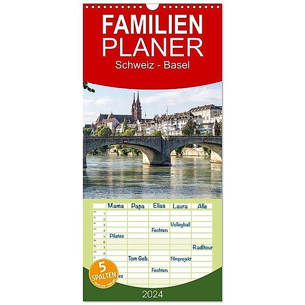 Familienplaner 2024 - Schweiz - Basel mit 5 Spalten (Wandkalender, 21 x 45 cm) CALVENDO, Peter Schickert