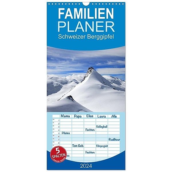 Familienplaner 2024 - Schweizer Berggipfel mit 5 Spalten (Wandkalender, 21 x 45 cm) CALVENDO, Gerhard Albicker