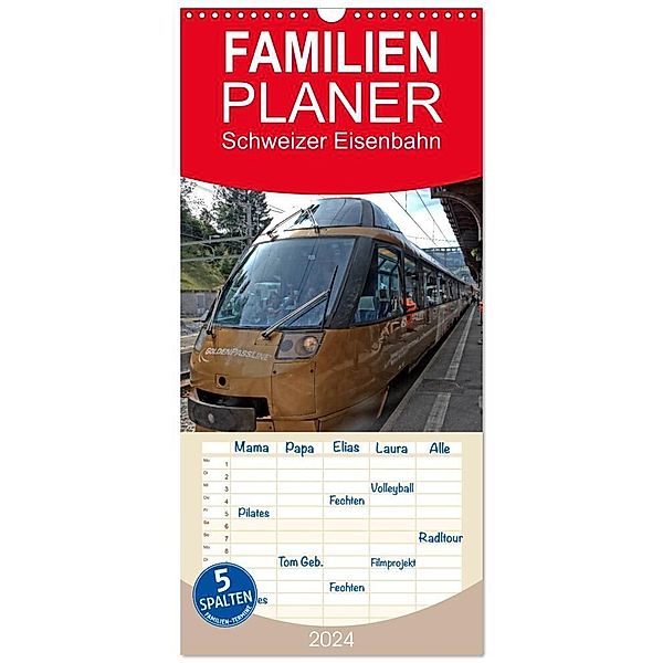 Familienplaner 2024 - Schweizer Eisenbahn mit 5 Spalten (Wandkalender, 21 x 45 cm) CALVENDO, Rudolf J. Strutz