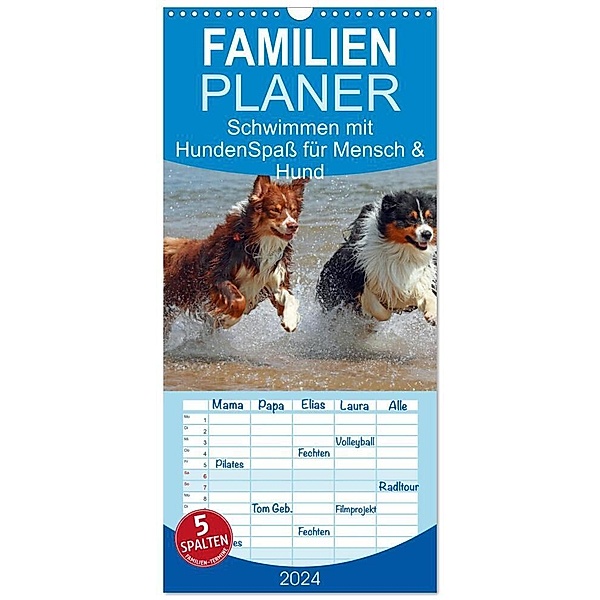Familienplaner 2024 - Schwimmen mit Hunden - Spaß für Mensch und Hund mit 5 Spalten (Wandkalender, 21 x 45 cm) CALVENDO, Chawera