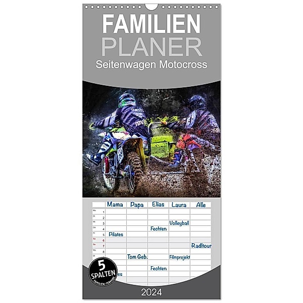 Familienplaner 2024 - Seitenwagen Motocross mit 5 Spalten (Wandkalender, 21 x 45 cm) CALVENDO, Peter Roder
