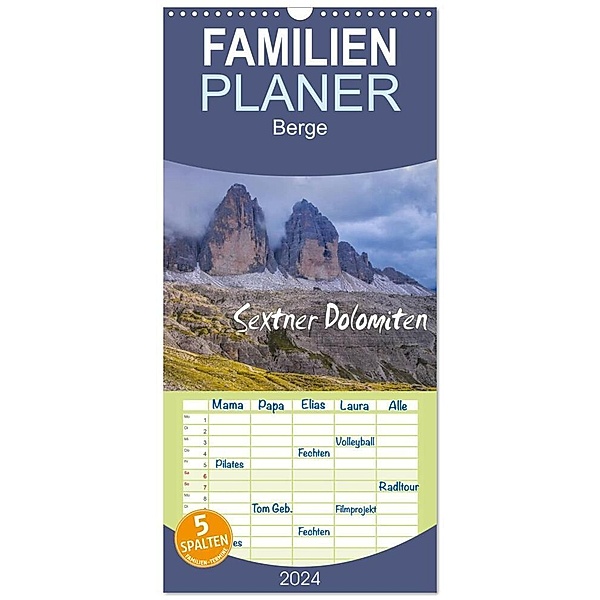 Familienplaner 2024 - Sextner Dolomiten mit 5 Spalten (Wandkalender, 21 x 45 cm) CALVENDO, LianeM