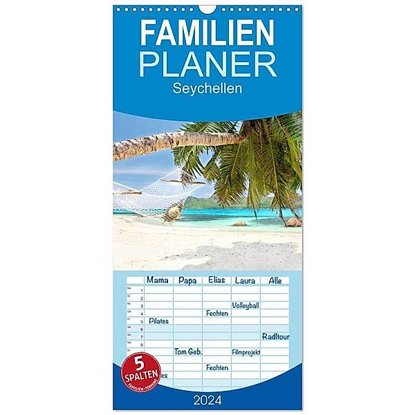 Familienplaner 2024 - Seychellen mit 5 Spalten (Wandkalender, 21 x 45 cm) CALVENDO, Jenny Sturm