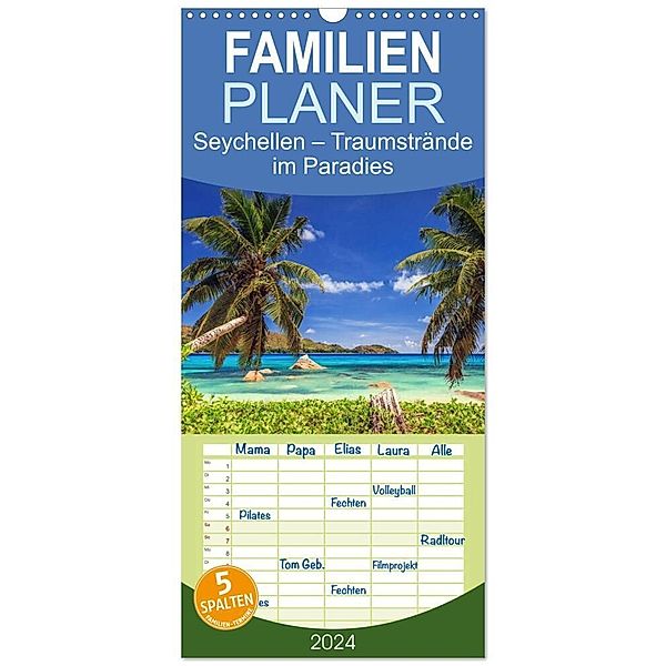 Familienplaner 2024 - Seychellen - Traumstrände im Paradies mit 5 Spalten (Wandkalender, 21 x 45 cm) CALVENDO, Patrick Rosyk