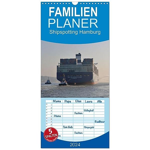 Familienplaner 2024 - Shipspotting Hamburg mit 5 Spalten (Wandkalender, 21 x 45 cm) CALVENDO, Jan Petersen