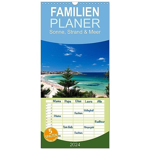 Familienplaner 2024 - Sonne, Strand & Meer mit 5 Spalten (Wandkalender, 21 x 45 cm) CALVENDO, Melanie Viola