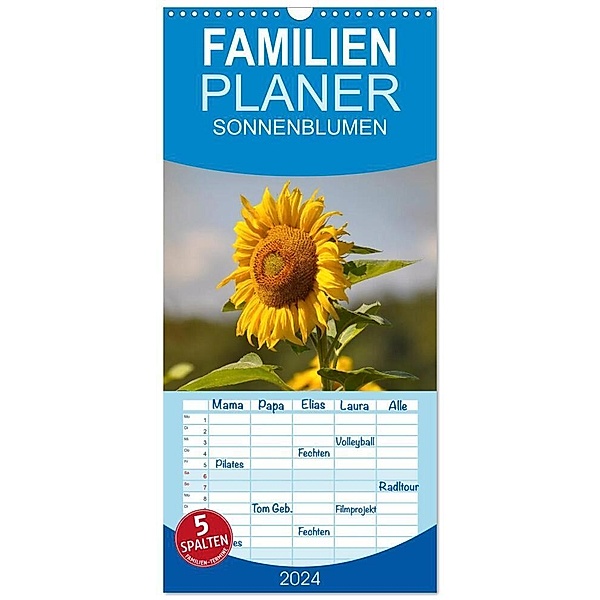 Familienplaner 2024 - Sonnenblumen 2024 mit 5 Spalten (Wandkalender, 21 x 45 cm) CALVENDO, Bildagentur Geduldig