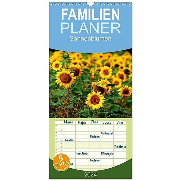 Familienplaner 2024 - Sonnenblumen mit 5 Spalten (Wandkalender, 21 x 45 cm) CALVENDO, Dorothea Schulz