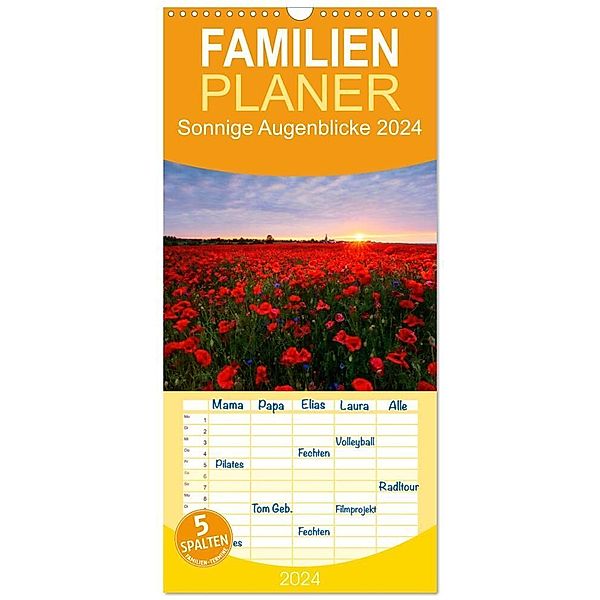 Familienplaner 2024 - Sonnige Augenblicke mit 5 Spalten (Wandkalender, 21 x 45 cm) CALVENDO, Daniela Beyer (Moqui)