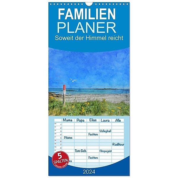 Familienplaner 2024 - Soweit der Himmel reicht mit 5 Spalten (Wandkalender, 21 x 45 cm) CALVENDO, Herbert Reinecke