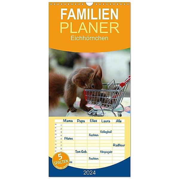 Familienplaner 2024 - Spaß mit Eichhörnchen! mit 5 Spalten (Wandkalender, 21 x 45 cm) CALVENDO, Heike Adam