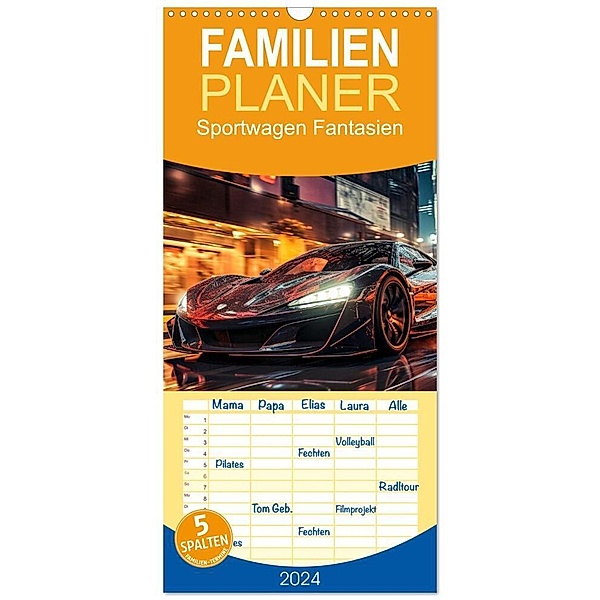 Familienplaner 2024 - Sportwagen Fantasien mit 5 Spalten (Wandkalender, 21 x 45 cm) CALVENDO, Peter Roder