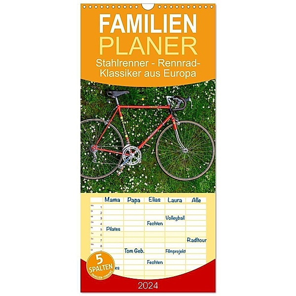 Familienplaner 2024 - Stahlrenner - Rennrad-Klassiker aus Europa mit 5 Spalten (Wandkalender, 21 x 45 cm) CALVENDO, Wolfgang Simlinger