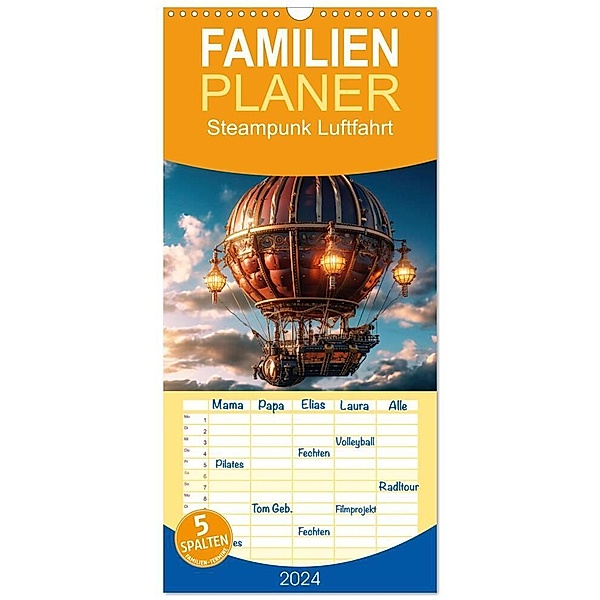 Familienplaner 2024 - Steampunk Luftfahrt mit 5 Spalten (Wandkalender, 21 x 45 cm) CALVENDO, Sabine Löwer