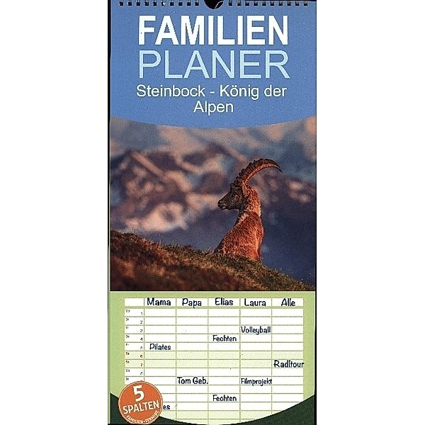 Familienplaner 2024 - Steinbock - König der Alpen mit 5 Spalten (Wandkalender, 21 x 45 cm) CALVENDO, David Oberholzer - www.davidoberholzer.ch