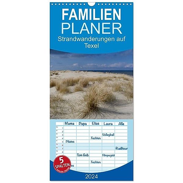 Familienplaner 2024 - Strandwanderungen auf Texel mit 5 Spalten (Wandkalender, 21 x 45 cm) CALVENDO, Ute Stehlmann