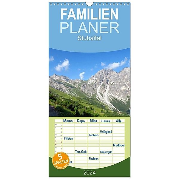 Familienplaner 2024 - Stubaital mit 5 Spalten (Wandkalender, 21 x 45 cm) CALVENDO, Brigitte Dürr