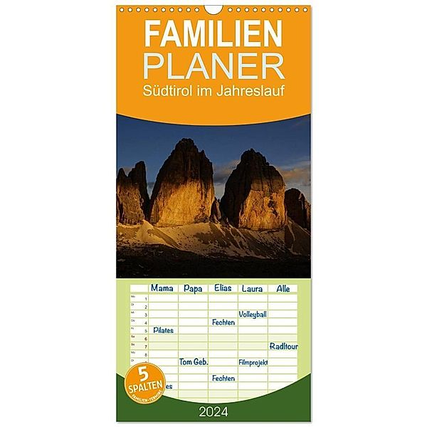 Familienplaner 2024 - Südtirol im Jahreslauf mit 5 Spalten (Wandkalender, 21 x 45 cm) CALVENDO, Piet G.