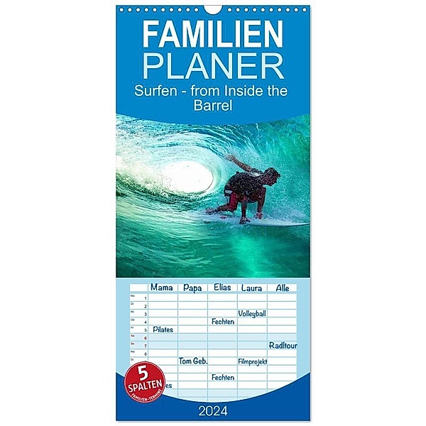 Familienplaner 2024 - Surfen - from Inside the Barrel mit 5 Spalten (Wandkalender, 21 x 45 cm) CALVENDO, Renate Utz