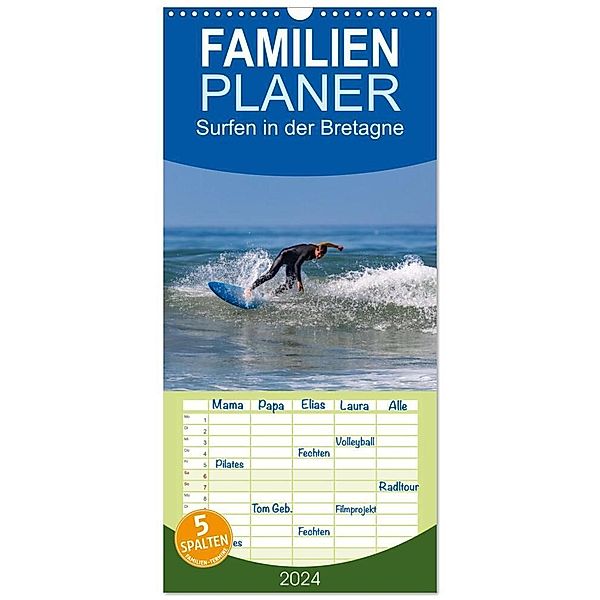 Familienplaner 2024 - Surfen in der Bretagne mit 5 Spalten (Wandkalender, 21 x 45 cm) CALVENDO, Manuela Falke