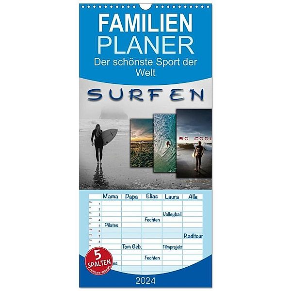 Familienplaner 2024 - Surfen - so cool mit 5 Spalten (Wandkalender, 21 x 45 cm) CALVENDO, Peter Roder